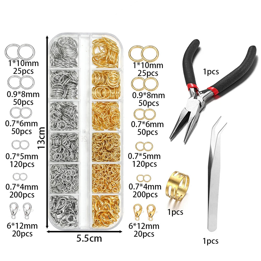 930pcs/Box Jewelry Findings Kits Open Jump Rings Lobster Clasps Hooks Pliers Tweezers for DIY Bracelet Necklace Jewelry Makin