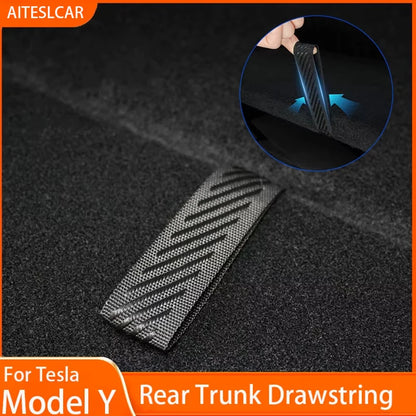 For Tesla Model Y Rear Trunk Rope DrawString Open Tail Box Cover Handle Pull Strap Car Organizer Accessories Mat Protection P