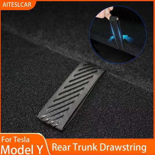 For Tesla Model Y Rear Trunk Rope DrawString Open Tail Box Cover Handle Pull Strap Car Organizer Accessories Mat Protection P