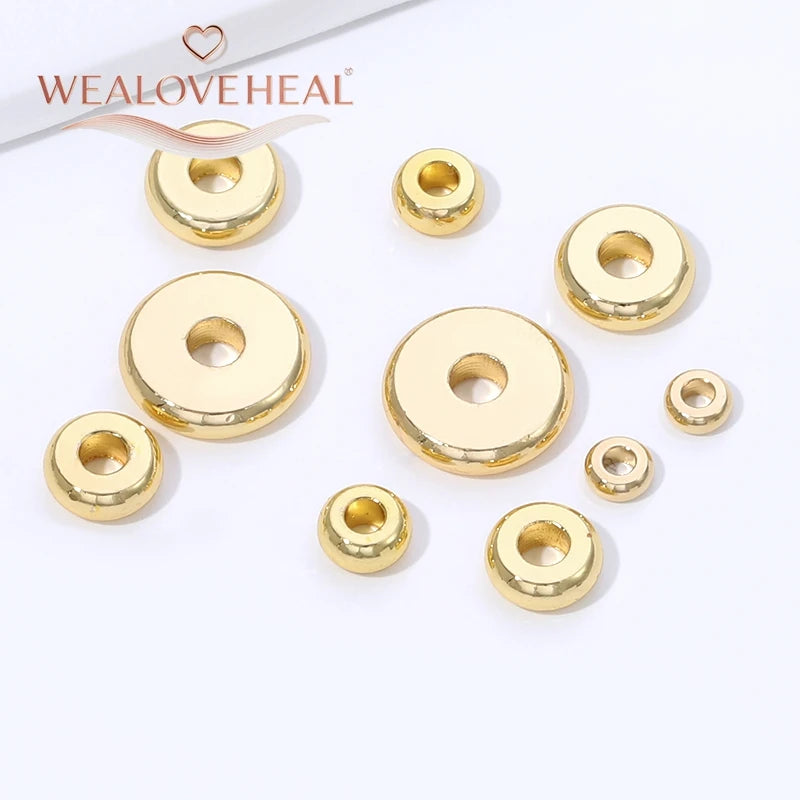 2.5/3/4/5/6/8mm14K Gold Plated Brass Metal Flat Round Beads Spacers For DIY Jewelry Making,Separator For Bead Bracelets Suppl