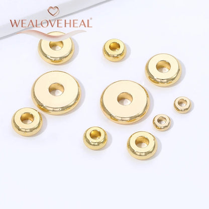 2.5/3/4/5/6/8mm14K Gold Plated Brass Metal Flat Round Beads Spacers For DIY Jewelry Making,Separator For Bead Bracelets Suppl