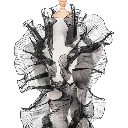2Yards Embroidery Ruffled Pleated Lace Fabric Trim Gradient Organza Border for Dress Party DIY Sewing Decoration - Black