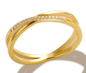 Stainless Steel Ring for Women Inlaid Zircon Rings Waterproof Romantic Fashion Jewelry - A44 Gold / 8