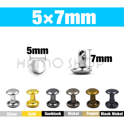 100Sets 5-15mm Metal Double Cap Rivets Stud Round Nail Rivet For Leathercraft Accessories Repair Shoes Bag Belt Clothing Garm