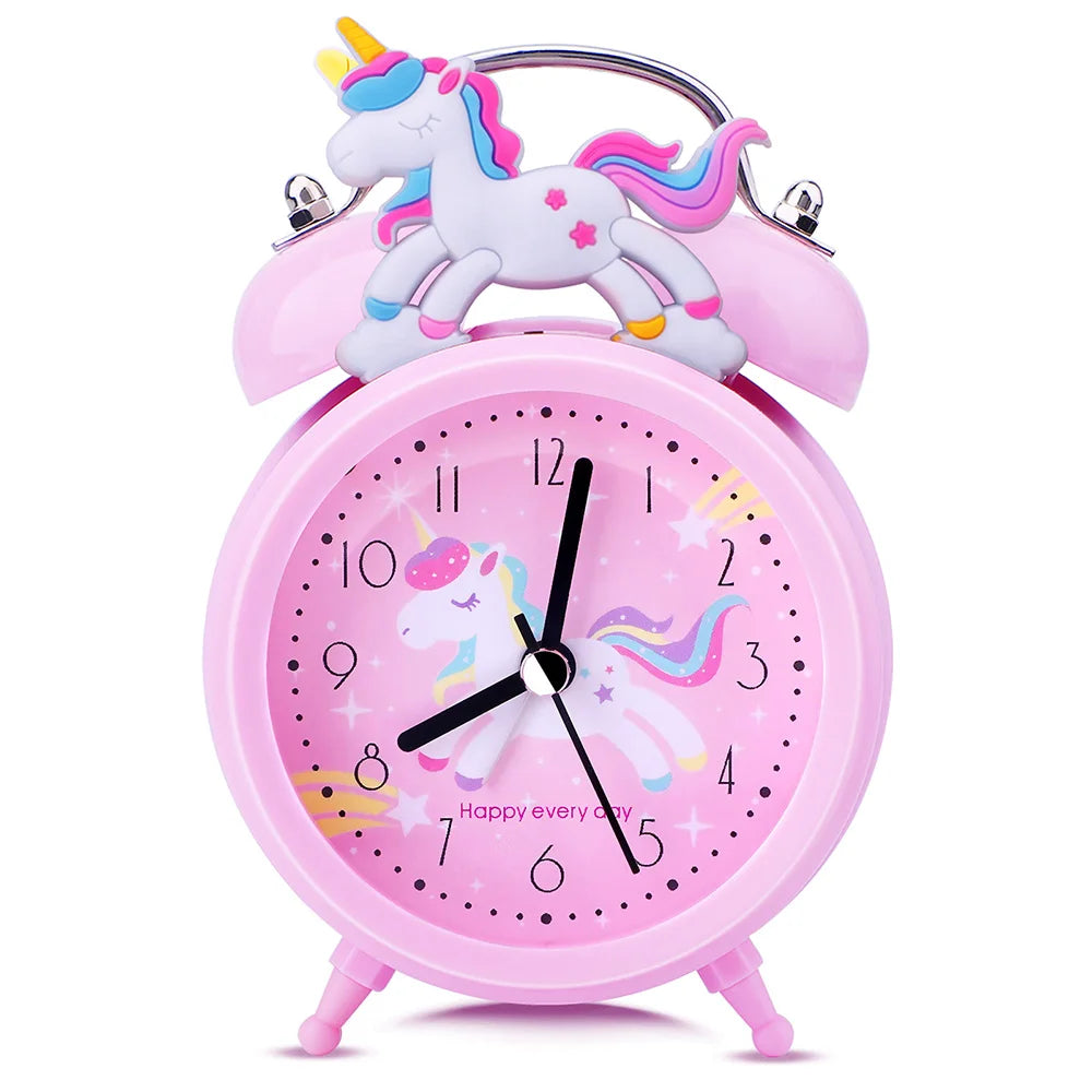 Pink Unicorn Kids Alarm Clock Double Bell Clock with Backlight Cute Desk Clock Home Decoration Будильник Kid Gifts Reveil Enf