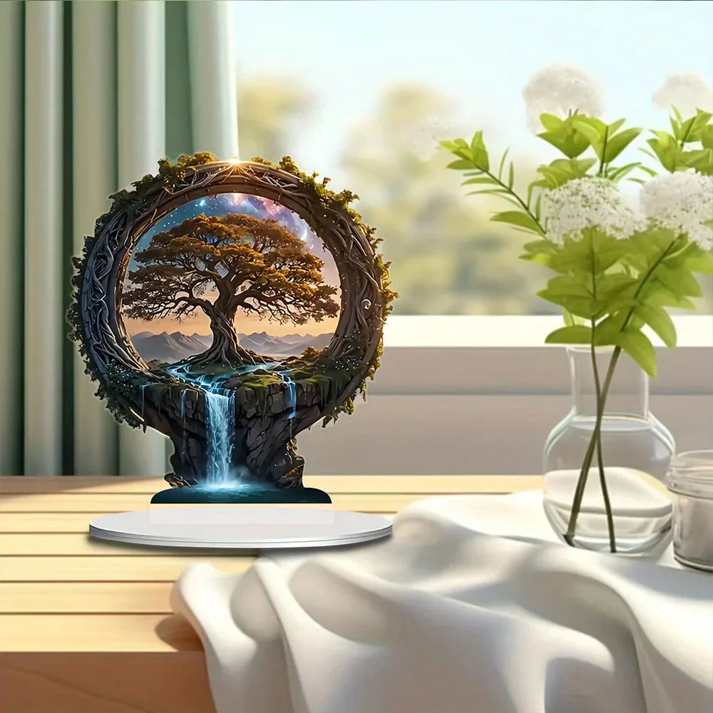 1pc Art Deco Acrylic Tree of Life Decor - 2D Flat Printing, Plant Theme, Tabletop Display, Multipurpose for Home & Office
