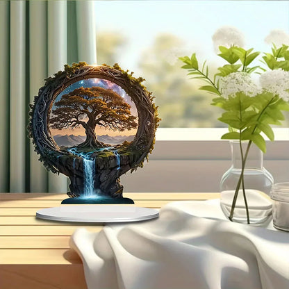 1pc Art Deco Acrylic Tree of Life Decor - 2D Flat Printing, Plant Theme, Tabletop Display, Multipurpose for Home & Office
