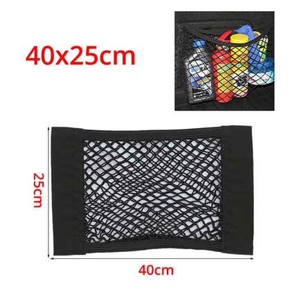 1X Car Back Rear Trunk Organizer Net Mesh Seat Elastic String Magic Sticker Universal Storage Bag Pocket Auto Put Paper Stowi