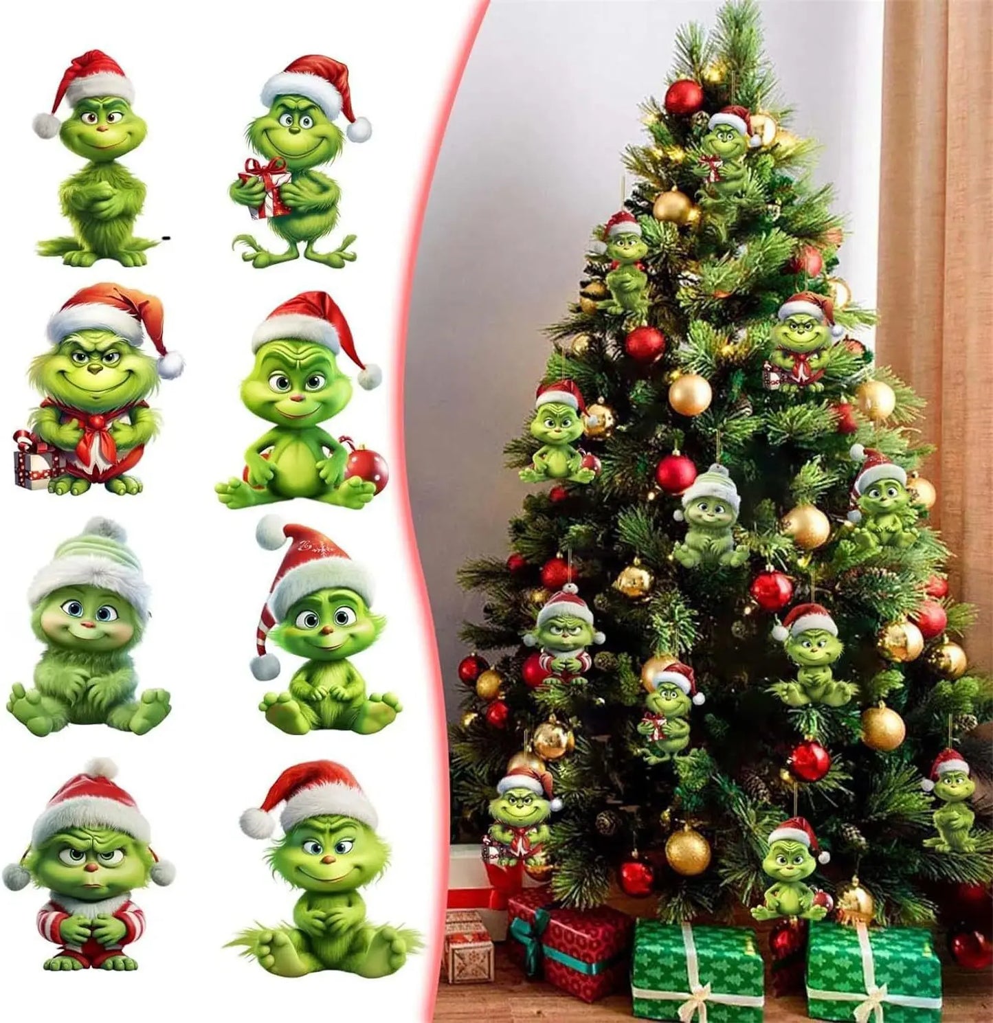 12pcs Whimsical Green Christmas Tree Ornaments - Acrylic Wooden Hanging Decorations For Holiday & Thanksgiving Home Decor - A
