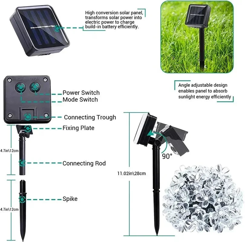 Solar Cherry Garden Blossom Flower Lights Garlands String Lights Solar Outdoor Waterproof Lawn Pathway Christmas Decoration L