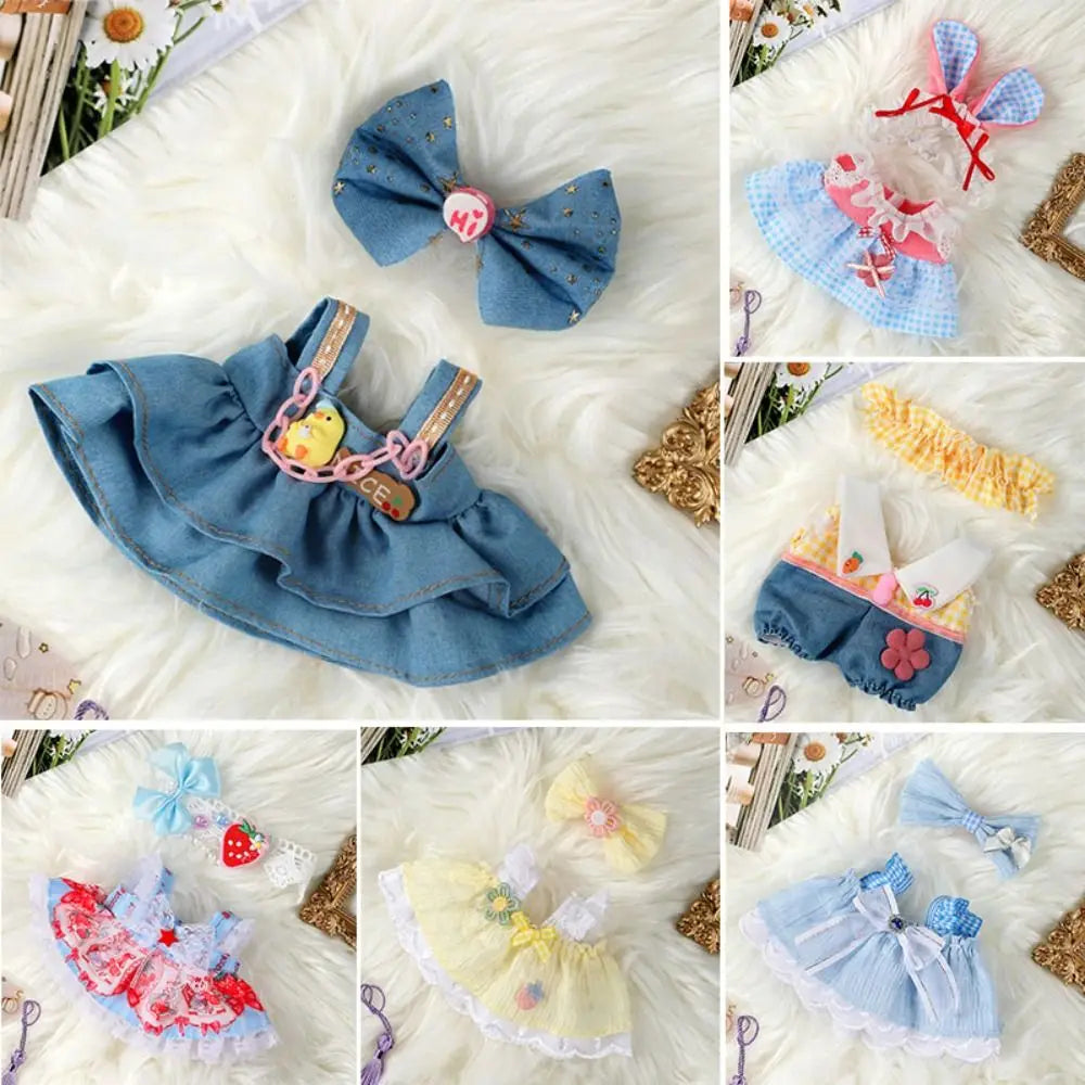 20cm Cotton Doll Clothes With Headwear Bow Headband Accessories Plush Dolls Dresses Skirt Decoration for EXO Idol Doll Access