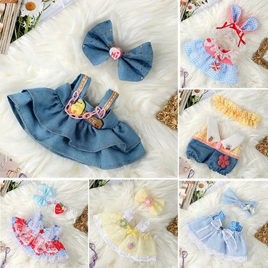 20cm Cotton Doll Clothes With Headwear Bow Headband Accessories Plush Dolls Dresses Skirt Decoration for EXO Idol Doll Access