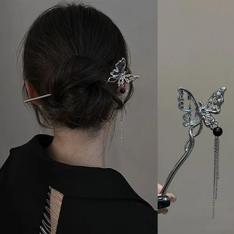 Ancient Chinese Style Elegant Butterfly Tassel Hair Stick for Women Girls Classical Hairpin Chinese Hair Accessories Jewelry
