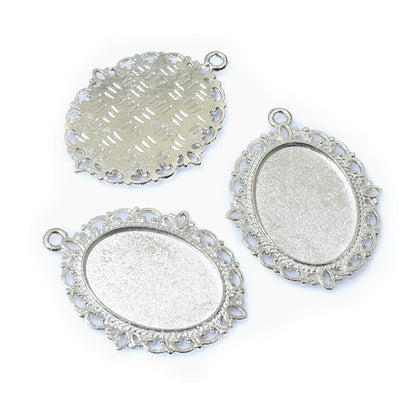 10pcs 18x25mm Inner Size 9 Colors Vintage Style Cameo Cabochon Base Setting Pendant necklace findings - Rhodium