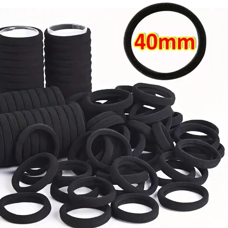 High Elastic Hair Bands for Women Girls Black Basic Hair Tie Headband Simple Ponytail Holder Headwear Hair Accessories - 40mm