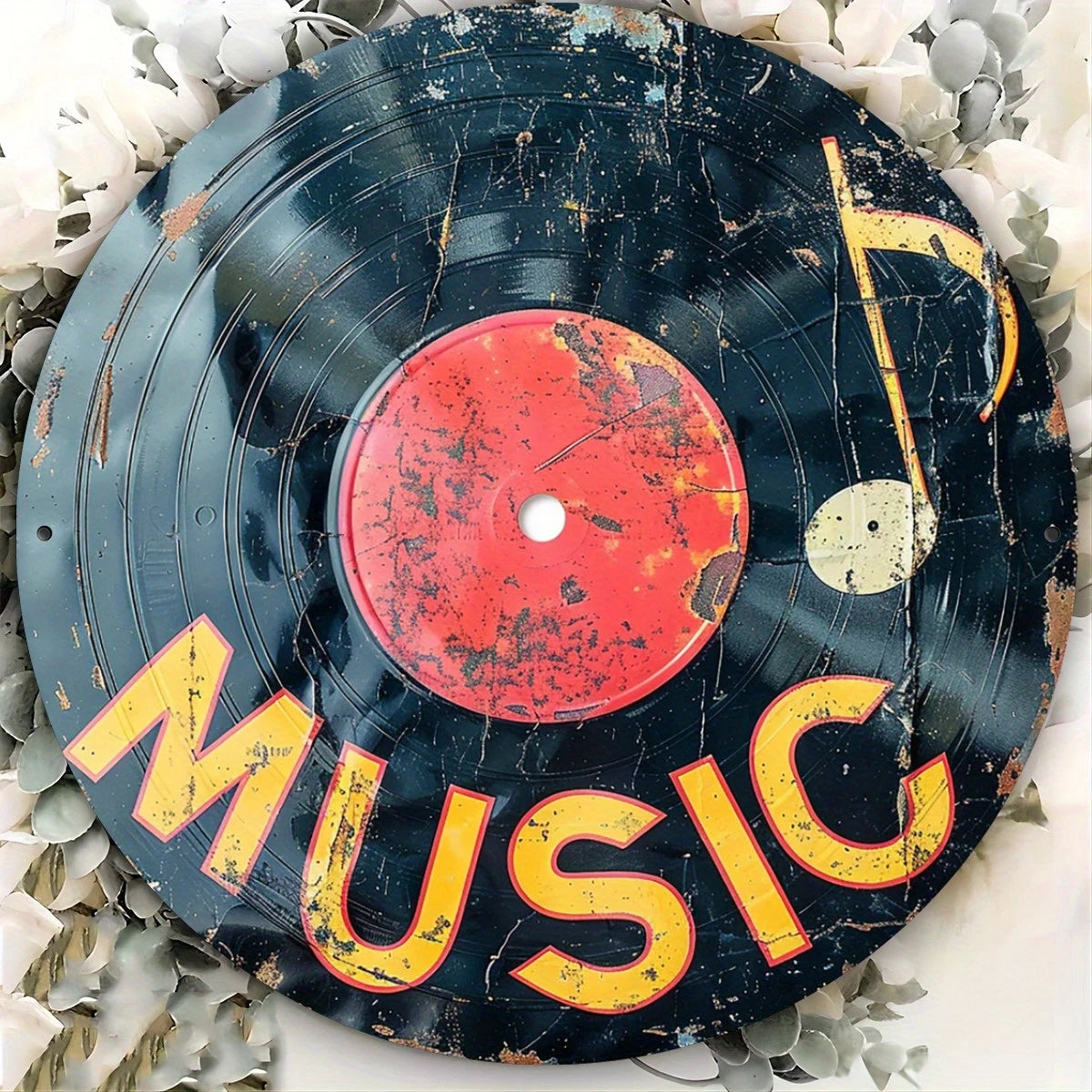 8in Music Elements Wood Disc Vinyl Record Bar coffee shop Wall Table Mural Decoration Music Room Collection Flat Color Plank 