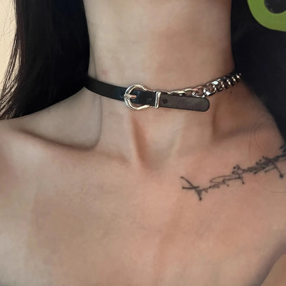 Y2K Fashion Gothic Leather Chain Choker Necklace for Women Men Trendy Vintage Goth Halloween Collar Jewelry Accessories Gifts
