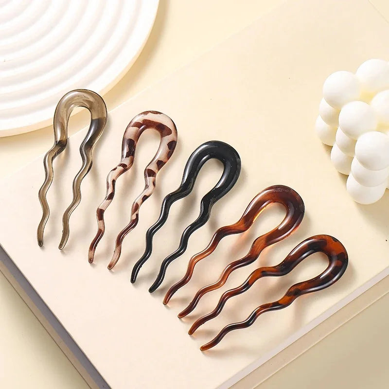 U-Shaped Hair Fork Fashion Tortoiseshell Acetate Acrylic Hairpin Geometric Headwear Hair Sticks Women Girls Hair Accessories 