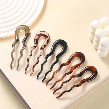 U-Shaped Hair Fork Fashion Tortoiseshell Acetate Acrylic Hairpin Geometric Headwear Hair Sticks Women Girls Hair Accessories