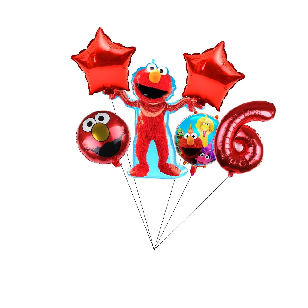 Cartoon Sesames Street Birthday Party Decor Elmo and Friends Theme Tablecloth Plate Balloon Set Cake Decor Baby Shower - 1Set