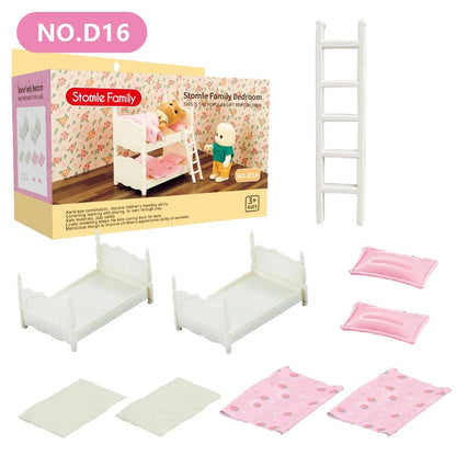 1:12 Miniature Furniture Forest Family Kitchen Toy Dining Table Dollhouse Accessories Bathroom Pretend Play For Girl Gifts To