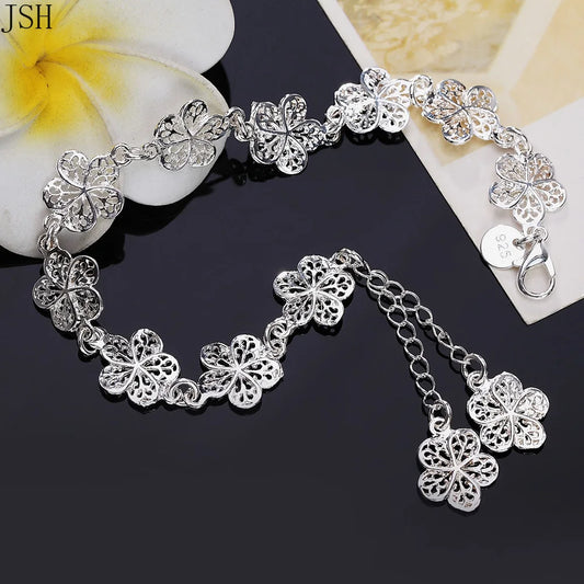 Hot wedding 925 sterling silver bracelet beautiful flowers for women classic fashion jewelry 20CM