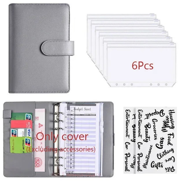 2026 A6 Binder Budget PU Leather PlannerPockets Expense Budget Sheets Notebook Cash Envelope Organizer System with Clear Zipp