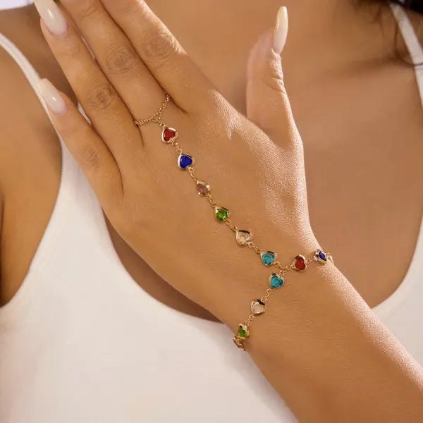 Elegant Red Crystal Zircon Metal Chain Bracelets for Women Colorful Heart Bracelets Party Wedding Wrist Charms Jewelry Gift -