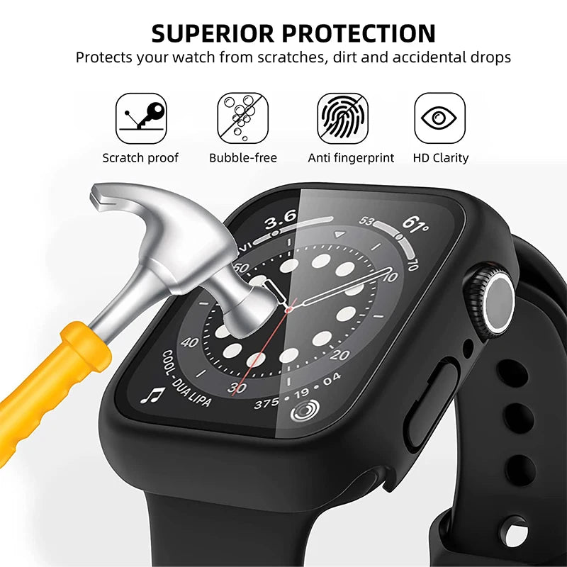 Tempered Glass+cover For Apple Watch Accessories 45mm 41mm 44mm 40mm 42mm Screen Protector Apple watch Case serie 9 4 5 6 SE 