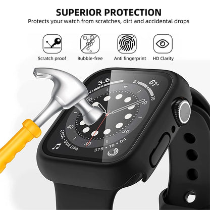 Tempered Glass+cover For Apple Watch Accessories 45mm 41mm 44mm 40mm 42mm Screen Protector Apple watch Case serie 9 4 5 6 SE 