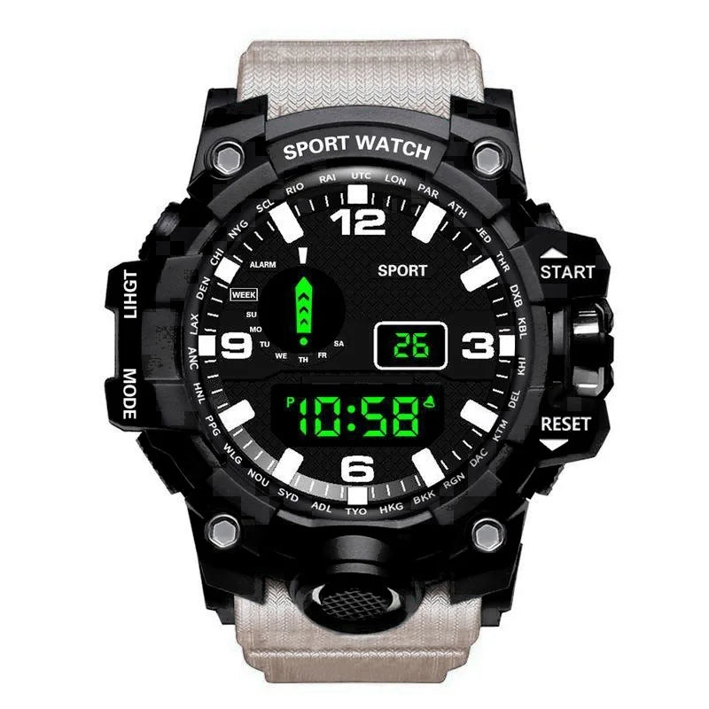 Fashion Men's Watch Sports Electronic Wristwatch Large dial Multifunctional Waterproof Luminous Alarm Kids Male's Military Wa