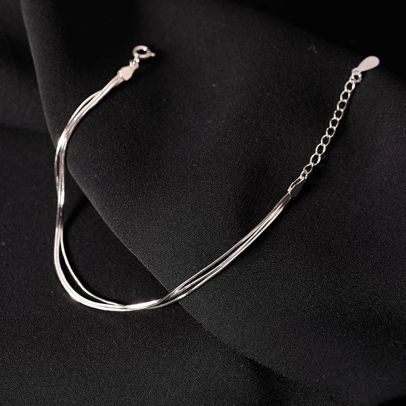Fashion 925 Sterling Silver Bracelets for Women Simple Korean Multi Layer Coil Adjustable Bracelets Party Wedding Jewelry Gif