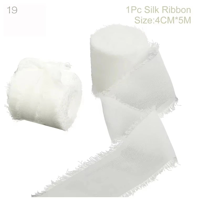 5m/Roll Frayed Silk Ribbon Edged Wrinkle Chiffon Handmade Ripped Wedding Party Flower Bouquet Gift Packing Decorations DIY Cr