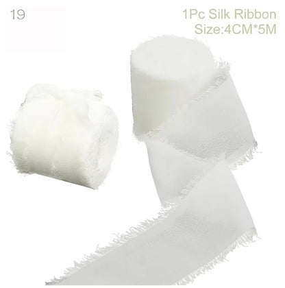 5m/Roll Frayed Silk Ribbon Edged Wrinkle Chiffon Handmade Ripped Wedding Party Flower Bouquet Gift Packing Decorations DIY Cr