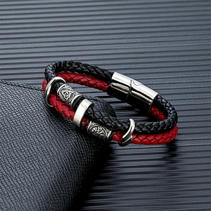 Vintage Vikings Compass Multilayer Genuine Leather Bracelet Men Stainless Steel Norse Runes Valknut Bangle Scandinavian Jewel