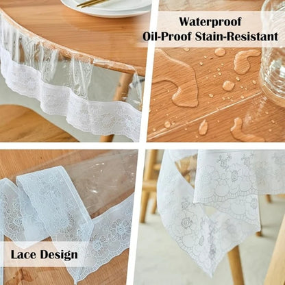 Elegant Round Tablecloth - PEVA with Surface, Odorless with Elegant Sewn Edges for Kitchen & Dining Decor, Thickness 0.13mm