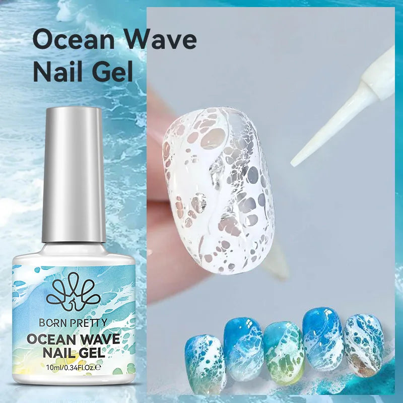 BORN PRETTY 10ml Ocean Wave Watercolor Liquid Gel Polish Stroke White Watercolor 3 Seconds Spread Lace Hollow Gradient Nail A