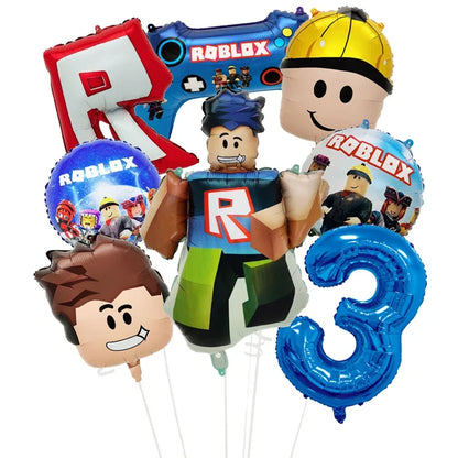 Roblox Foil Latex Balloons Happy Birthday Party Decoration Game Set Tableware Tablecloth Cake Topper Backdrop Toy Party Suppl