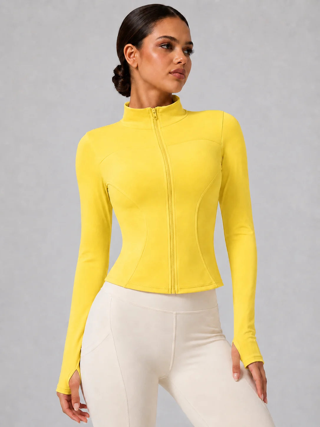 Women's Full-Zip Yoga Jacket, Slim Fit Long Sleeve Athletic Top with Thumb Holes, Lightweight Stretchy Workout Jacket for Run