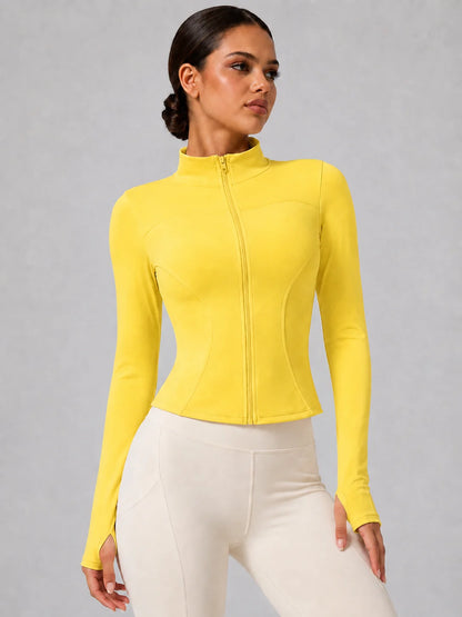 Women's Full-Zip Yoga Jacket, Slim Fit Long Sleeve Athletic Top with Thumb Holes, Lightweight Stretchy Workout Jacket for Run