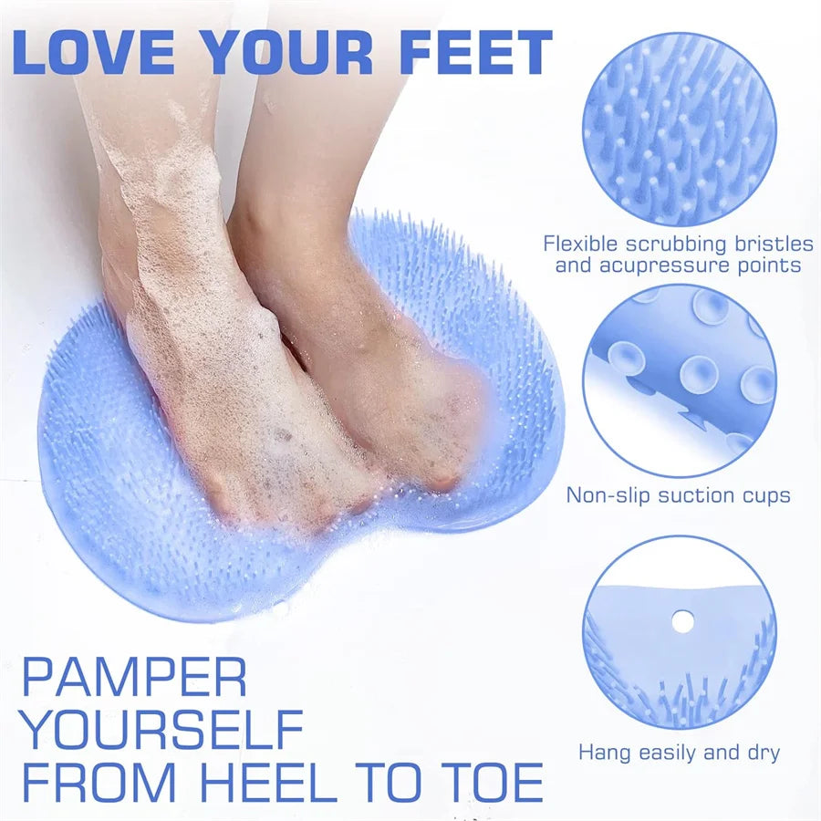 Shower Foot Scrubber Mat Back Washer Exfoliating Bath Wash Pad Wall Mounted Slip Suction Cups for Use in Cleaner Men and Wome