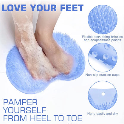 Shower Foot Scrubber Mat Back Washer Exfoliating Bath Wash Pad Wall Mounted Slip Suction Cups for Use in Cleaner Men and Wome