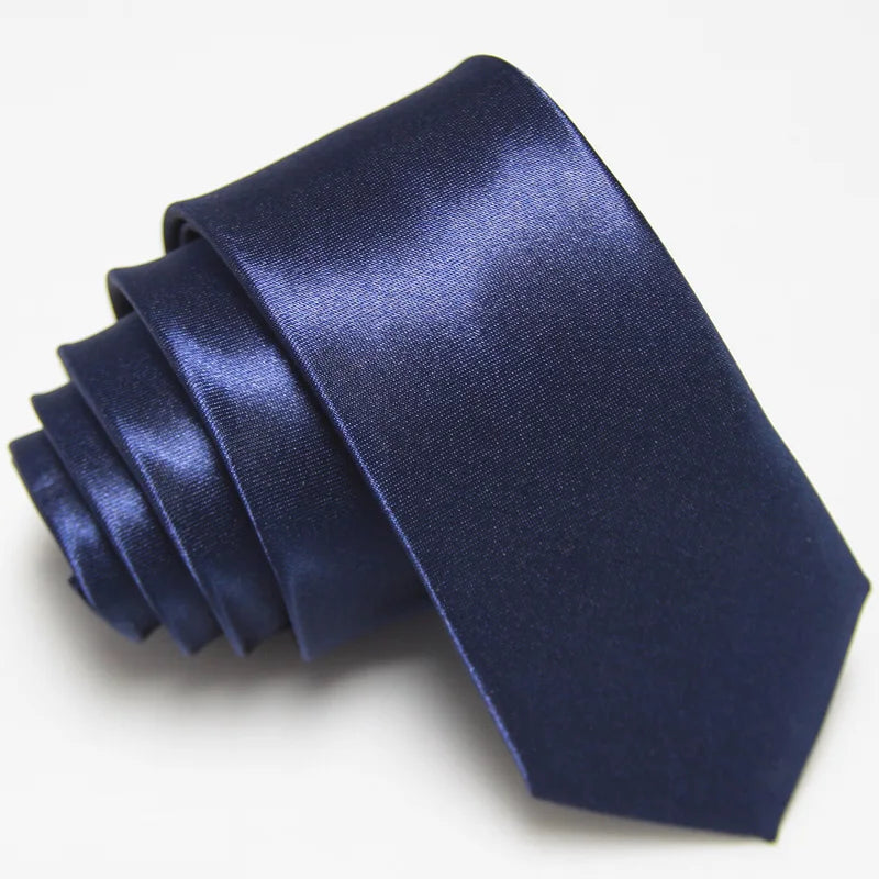 Fashion 5CM Skinny Slim Narrow Ties for man Solid Color Black Red Blue Patterns Necktie For mens Neck Tie Neckwear - Navy Blu