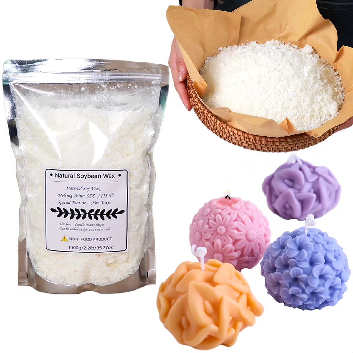 500g/1kg Natural Soy Wax Flake DIY Candle Making Supplies Scented Candle Raw Material Smokeless Candles Wicks Making Crafts