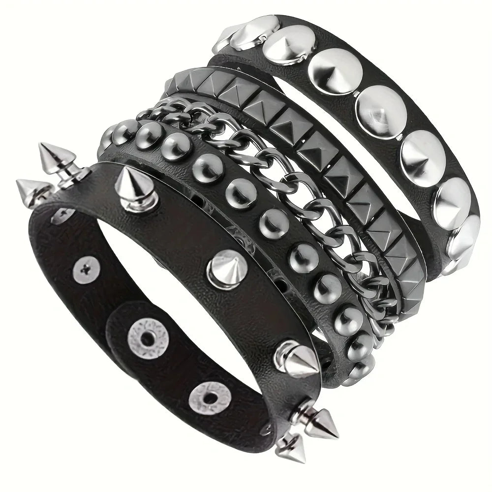 Vintage Leather Bracelets Punk Row Cuspidal Spikes Rivet Stud Wide Cuff PU Leather Punk Gothic Rock Unisex goth accessories -