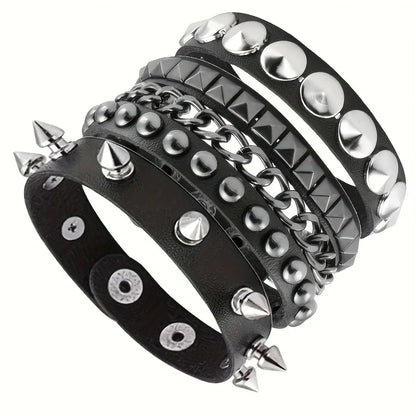 Vintage Leather Bracelets Punk Row Cuspidal Spikes Rivet Stud Wide Cuff PU Leather Punk Gothic Rock Unisex goth accessories -