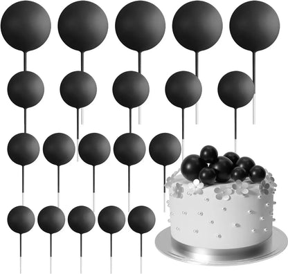 20-Piece Mini Balloon Cake Topper Decorations with Gold Ball Picks - Festive Cake Decor for Celebrations - black