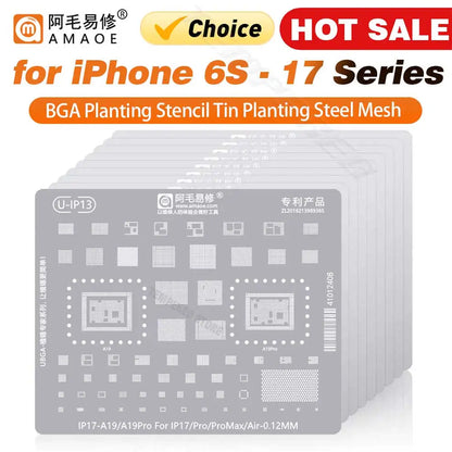 Amaoe BGA Reballing Stencil Template For iPhone 17 16 15 14 13 12 11 Pro Max XSMax 8 7P 7 6 A18 Tin Planting Soldering Net to