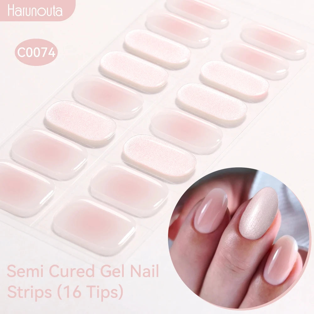 Gradient Auroras Semi Cured Gel Nail Strips Sparkly Shinning DIY Gel Polish Stickers for Nails Works with UV/LED Nail Lamps -