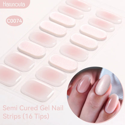 Gradient Auroras Semi Cured Gel Nail Strips Sparkly Shinning DIY Gel Polish Stickers for Nails Works with UV/LED Nail Lamps -
